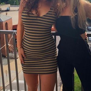 Topshop Yellow & Black Striped Bodycon Dress 8